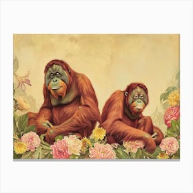Floral Animal Illustration Orangutan 2 Canvas Print