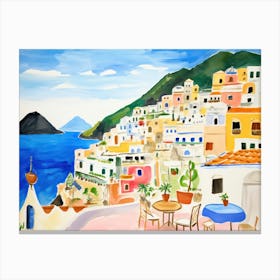 Positano Italy Cute Watercolour Illustration 4 Canvas Print