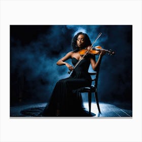 Black woman playing on a violin on a black stage Canvas Print