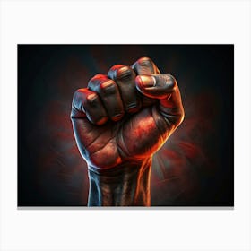 Clenched Fist With Glowing Red And Blue Lights Canvas Print