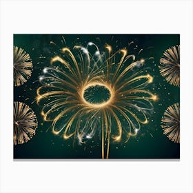 A Golden Fireworks Display With A Circular Pattern In The Center, Symbolizing Celebration, Joy, And Unity Canvas Print