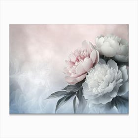 Beautiful Blooming Peonies on an Abstract Ombre Background Canvas Print