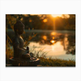 Buddha Deep Meditation In Sunset 1 Canvas Print