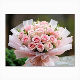 Bouquet Of Delicate Pink Roses Symbolizing The Anniversary Of A Passionate Love Petals Kissed By Mo 2 Canvas Print