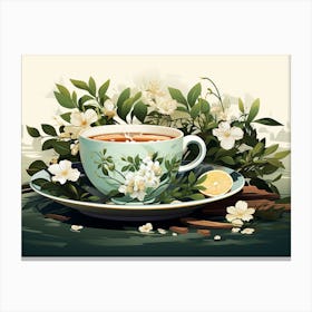 Tea Cup With Flowers Canvas Print