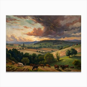 Sunset Over A Farm Canvas Print