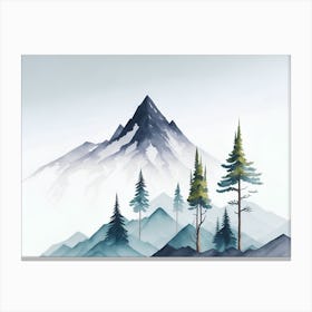 Mountain And Forest In Minimalist Watercolor Horizontal Composition 9 Canvas Print