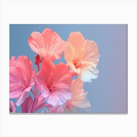 Pink Flowers On A Blue Background Canvas Print