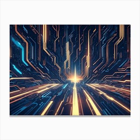 Abstract Digital Art Featuring A Futuristic, Glowing Tunnel With Neon Lines Of Energy And Data 2 Canvas Print