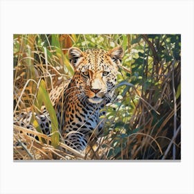 African Leopard In Tall Grass Realism 2 Canvas Print