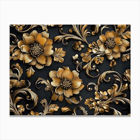 Golden Floral Background, Luxury Floral Damask with Flowers Golden and Black Elegant Leather Base Illustration Canvas Print