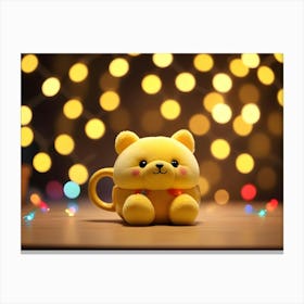 Yellow Plush Bear In A Cup With Colorful Lights Canvas Print