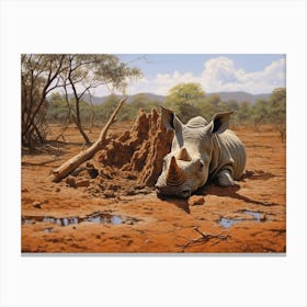 Black Rhinoceros Muddy Wallowing Realism 3 Canvas Print