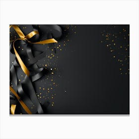 Black And Gold Ribbon On Black Background Canvas Print