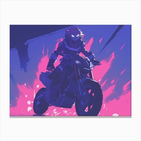 Cyberpunk Biker Girl | Neon Glitch Art Canvas Print