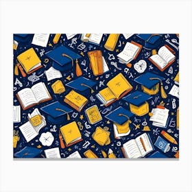 A Seamless Pattern Featuring Various Hand Drawn Elements, Including Books, Pencils, Graduation Caps, And Other Educational Symbols, Creating A Cheerful And Whimsical Design Canvas Print