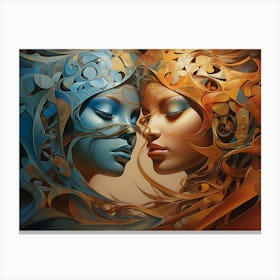 Two Women In Blue And Orange 1 Canvas Print