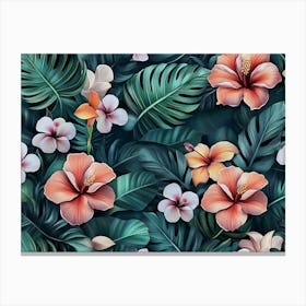 Tropical Seamless Pattern with Exotic Flowers and Leaves 2 Canvas Print