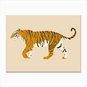 Walking Tiger - Beige Canvas Print