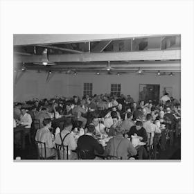 Workmen At Shasta Dam Eating Dinner At The Commissary,Shasta County, California By Russell Lee Canvas Print