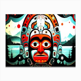 Queen Charlotte Island Native Art - Totem And Scenary Canvas Print