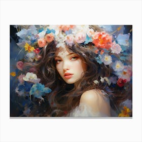 Upscaled Painting Of A Beautiful Girl With Flowers In The Style Of D7d032f8 70ac 4abe Bbd9 Bd98e434f93d Canvas Print