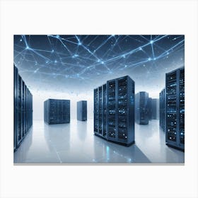 A Server Room Filled With Rows Of Large, Black Server Racks Canvas Print