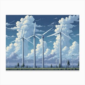 Wind Turbines Against A Blue Sky And White Clouds Canvas Print