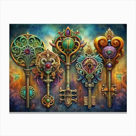 Fantasy Ornate Keys With Jewels Canvas Print