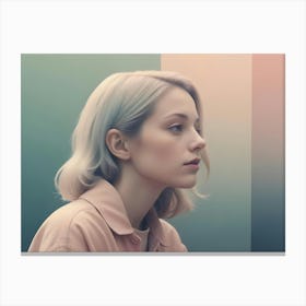 A Close Up Portrait Of A Young Woman With Blonde Hair, Wearing A Soft Pink Shirt Canvas Print