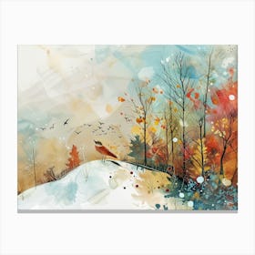 Wildflower Bird In Winter Landscape Canvas Print