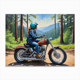 Woman On A Motorcycle 6 Canvas Print