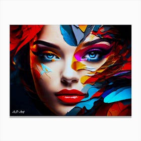 Women Face - Close Up with Abstract Color of Paper And Leafs Canvas Print