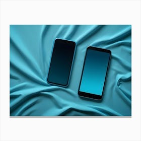 Two Smartphones On A Blue Fabric Background Canvas Print