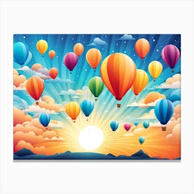 Hot Air Balloons In The Sky, Hot air balloon festival, hot air balloons in the sky, Albuquerque International Balloon Fiesta, digital art, digital painting, beautiful landscape,  sunshine Canvas Print