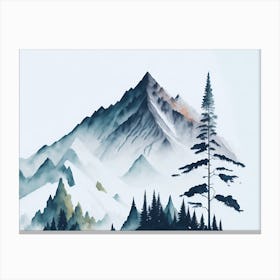 Mountain And Forest In Minimalist Watercolor Horizontal Composition 21 Canvas Print