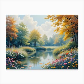 River With Flowers Canvas Print