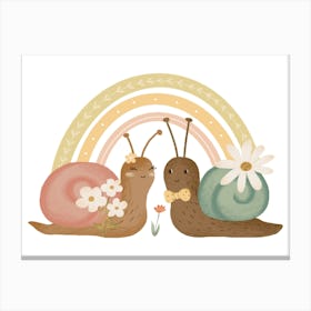 Cute snails under the rainbow Canvas Print