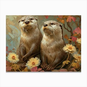 Floral Animal Illustration Otter 1 Canvas Print