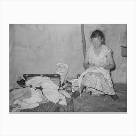 Interior Of Tent Of Migrant Agricultural Day Laborers Camped Near Vian, Oklahoma By Russell Lee Canvas Print