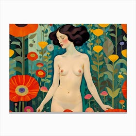 Nude Girl In The Garden Canvas Print