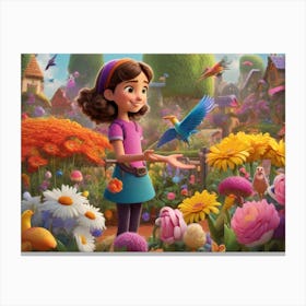 Sdxl 09 A Young Girl Stands In A Vibrant Flower Garden Her Han 1 Canvas Print