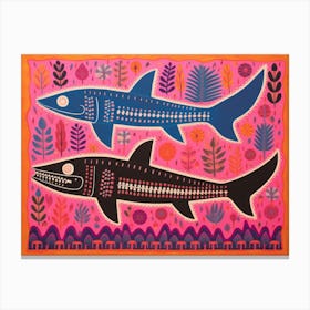 Whale Shark 2 Folk Style Animal Illustration Canvas Print