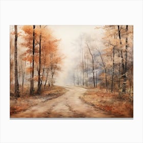 A Painting Of Country Road Through Woods In Autumn 45 Canvas Print