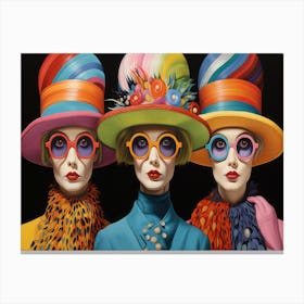 Three Women Wearing Colored Hats Glasses And Hats 4 Canvas Print