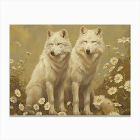 Floral Animal Illustration Arctic Wolf 3 Canvas Print