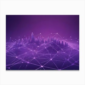 A Stylized, Futuristic Cityscape Rendered In A Vibrant Purple Hue, With Glowing Lines Connecting Buildings And Forming A Web Like Network 3 Canvas Print