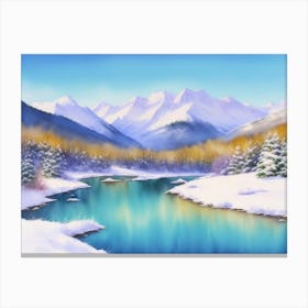 Icy Creek Flowing Through Snowy Mountains Canvas Print