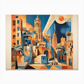 Vintage Cubist Travel Poster Barcelona City Canvas Print