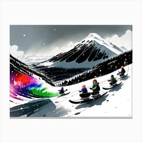 Rainbow Skiers Canvas Print